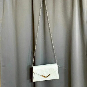 NEW BLUSH EVENING SILVER SPARKLY EVENING PURSE SILVER REMOVABLE CHAIN